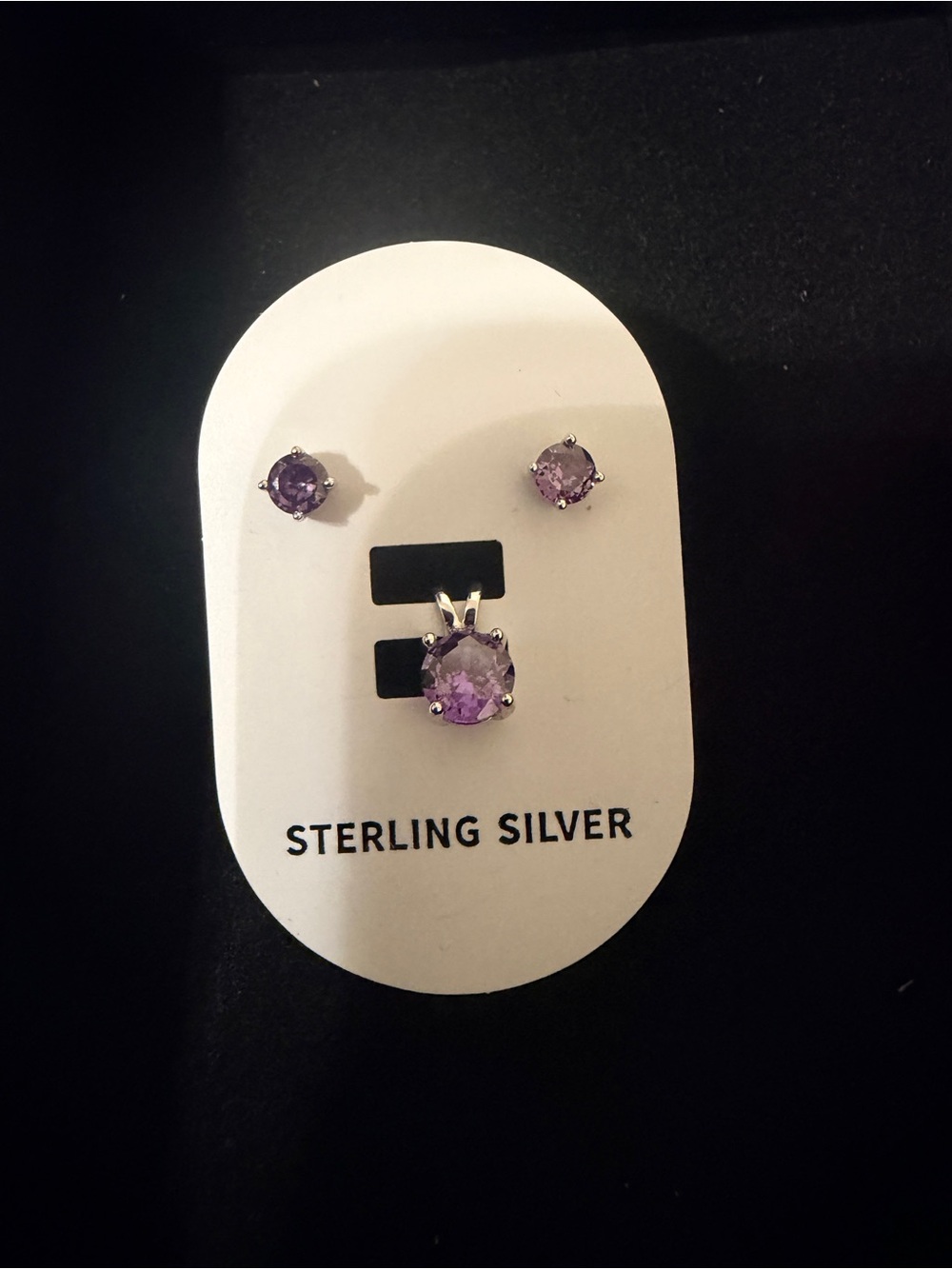 Sterling Silver Amethyst Pendant and Stud Earrings Set